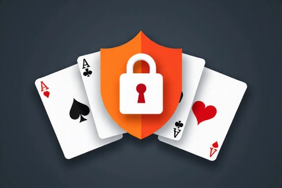 A secure padlock icon overlaying playing cards