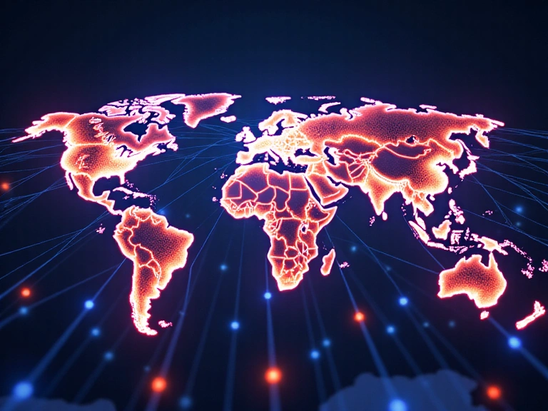 A vibrant, abstract illustration representing global connection and communication, with intertwining lines and glowing nodes, symbolizing effective communication channels.