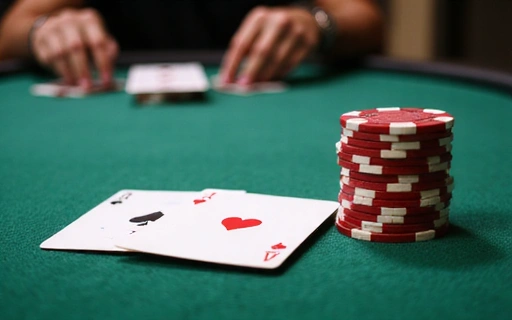 A pair of aces and blackjack chips on a green felt table, signifying a blackjack tournament victory